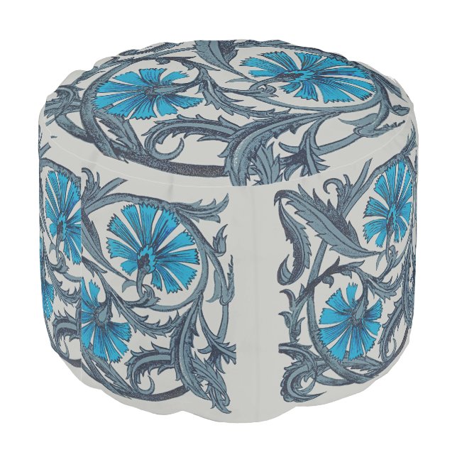 vintage blue antique flower arts crafts rustic pouf (Angled Back)