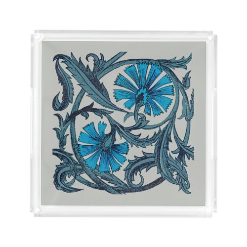 vintage blue antique flower graphic art design acrylic tray