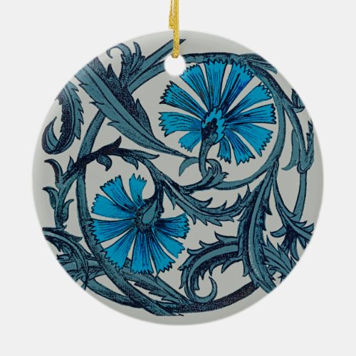 vintage blue antique flower graphic art design ceramic ornament