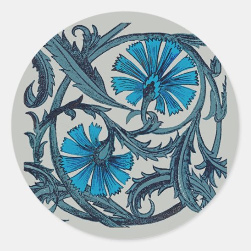 vintage blue antique flower graphic art design classic round sticker