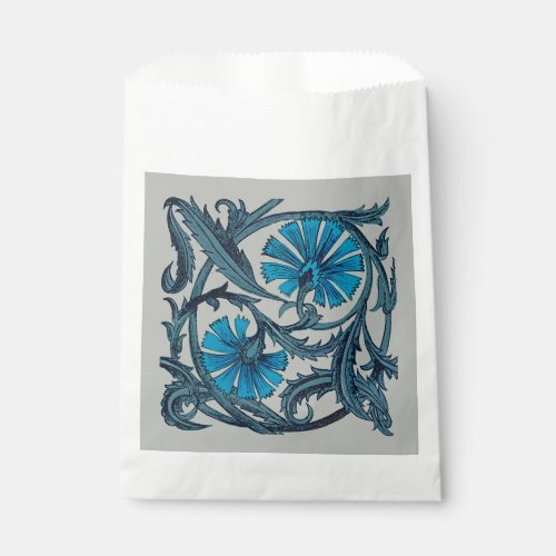 vintage blue antique flower graphic art design favor bag