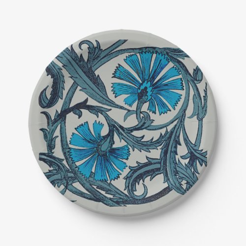 vintage blue antique flower graphic art design paper plates