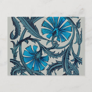 vintage blue antique flower graphic art design postcard