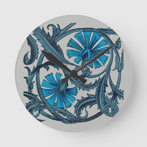 vintage blue antique flower graphic art design round clock