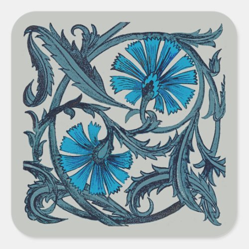 vintage blue antique flower graphic art design square sticker