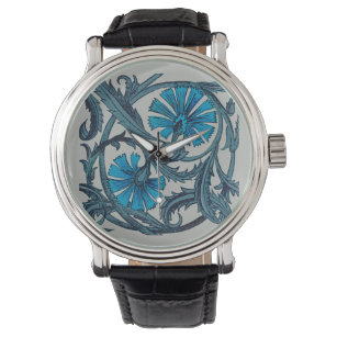 vintage blue antique flower graphic art design watch