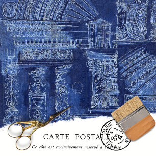 Vintage Blue Architectural Sketch Decoupage Tissue Paper