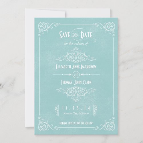 Vintage Blue Art Deco Save the Date