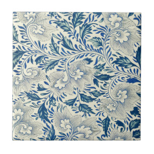 Vintage Blue Asian Floral: Antique Chinoiserie Ceramic Tile