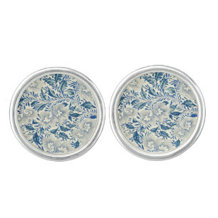 Vintage Blue Asian Floral: Antique Chinoiserie Cufflinks