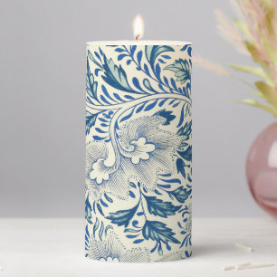 Vintage Blue Asian Floral: Antique Chinoiserie Pillar Candle