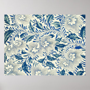Vintage Blue Asian Floral: Antique Chinoiserie Poster