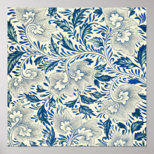 Vintage Blue Asian Floral: Antique Chinoiserie Poster