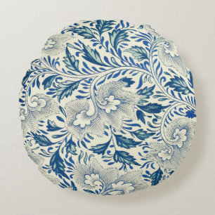 Vintage Blue Asian Floral: Antique Chinoiserie Round Pillow