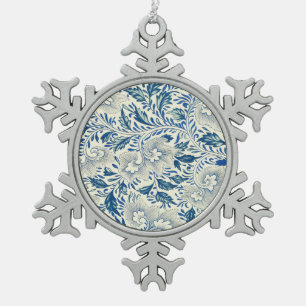 Vintage Blue Asian Floral: Antique Chinoiserie Snowflake Pewter Christmas Ornament