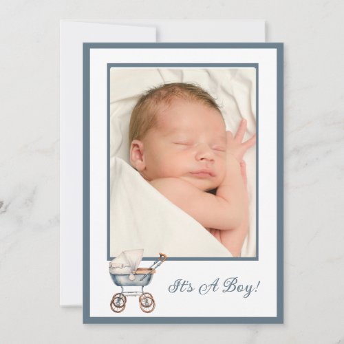 Vintage Blue Baby Carriage Birth Announcement