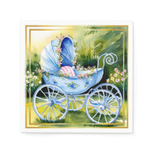 Vintage Blue Baby Carriage in Garden Bloom