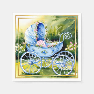 Vintage Blue Baby Carriage in Garden Bloom Napkins