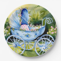 Vintage Blue Baby Carriage in Garden Bloom