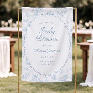 Vintage Blue Baby Shower Fabric Welcome Sign