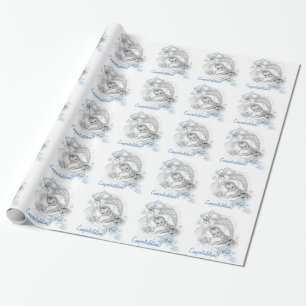 Vintage Blue Baby Shower Wrapping Paper