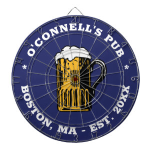 Vintage blue beer glass custom photo name bar sign dart board