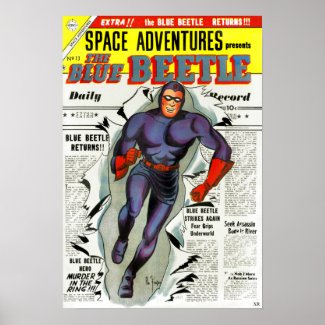 Vintage Blue Beetle Comic Book Superhero Poster