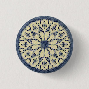 Vintage Blue–Beige Radial Mandala Ornament Button
