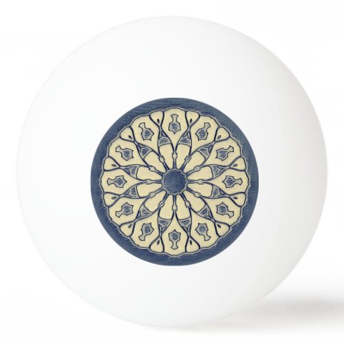 Vintage Blue–Beige Radial Mandala Ornament Ping Pong Ball