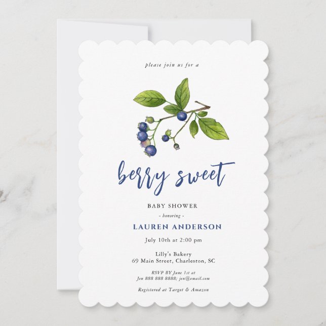 Vintage Blue berries Berry sweet baby Shower  Invitation (Front)