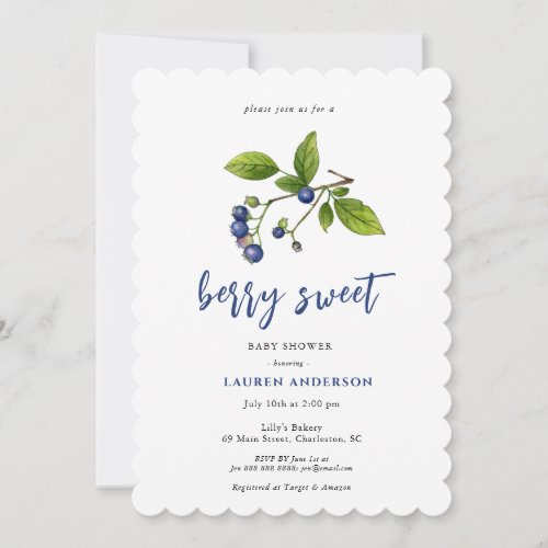 Vintage Blue berries Berry sweet baby Shower  Invitation