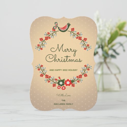 Vintage blue berries red floral Non_photo Holiday Card