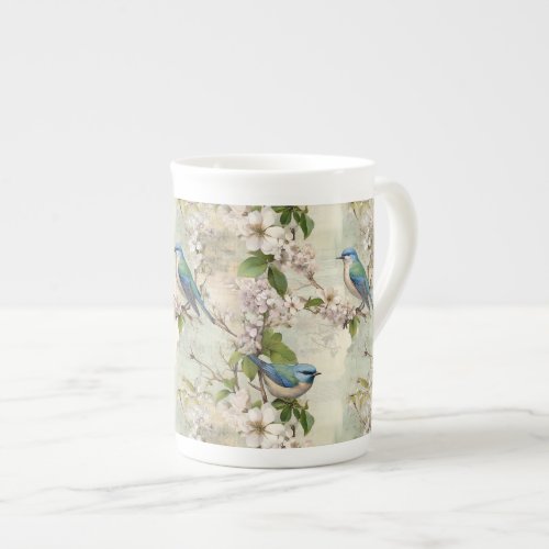 Vintage Blue Bird and Apple Blossom Whispers Bone China Mug