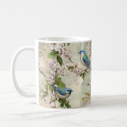 Vintage Blue Bird and Apple Blossom Whispers Coffee Mug