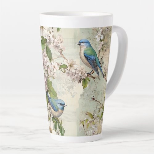 Vintage Blue Bird and Apple Blossom Whispers Latte Mug