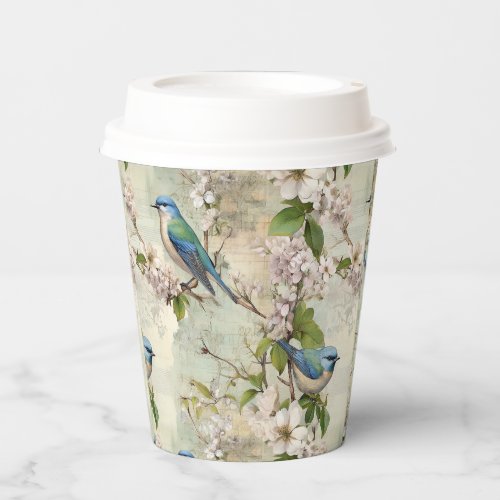 Vintage Blue Bird and Apple Blossom Whispers Paper Cups