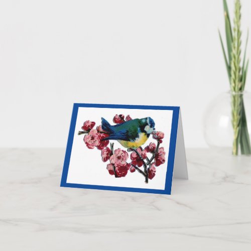 Vintage Blue Bird And Flowers Card