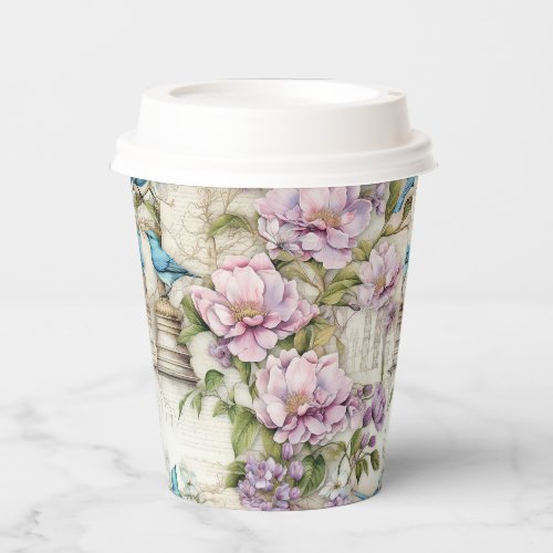 Vintage Blue Bird and Pink Magnolia Dreams Paper Cups