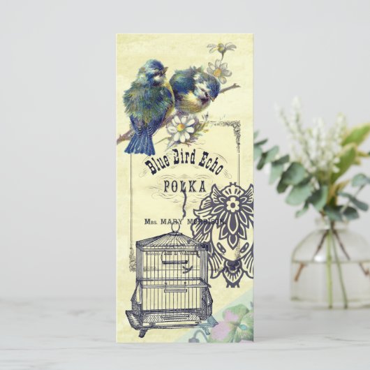 Vintage Blue Bird Birdcage Collage Bookmark (Standing Front)
