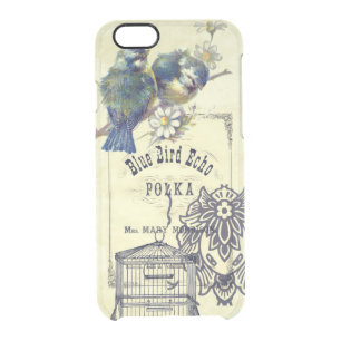 Vintage Blue Bird Birdcage Collage Clear iPhone 6/6S Case