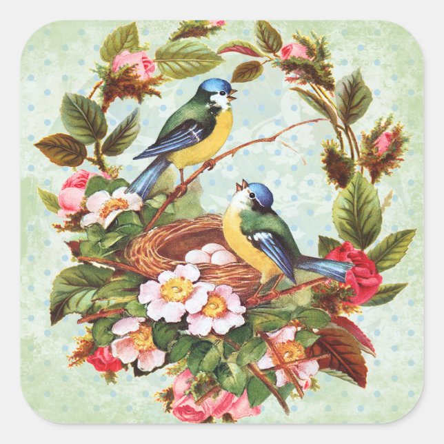 Vintage Blue Bird Floral Stickers (Front)
