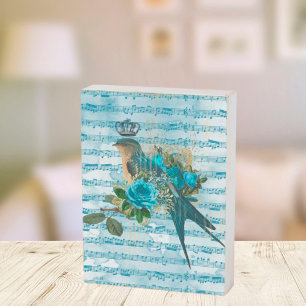 Vintage Blue Bird on Sheet Music Wooden Box Sign