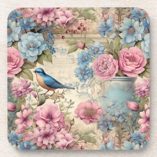 Vintage Blue Bird Serenade Beverage Coaster