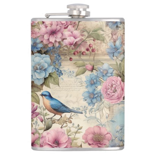 Vintage Blue Bird Serenade Flask