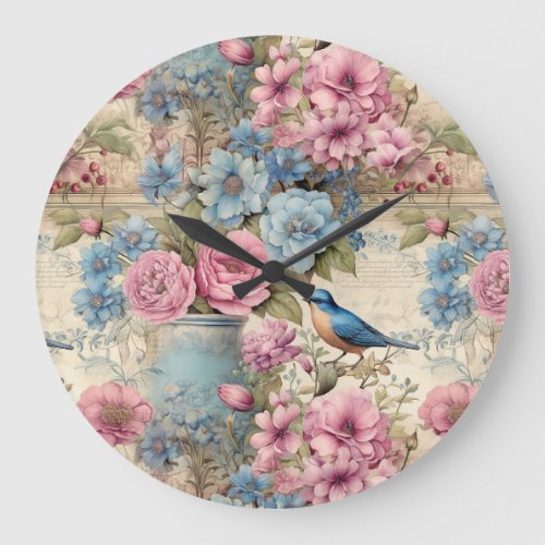 Vintage Blue Bird Serenade Large Clock