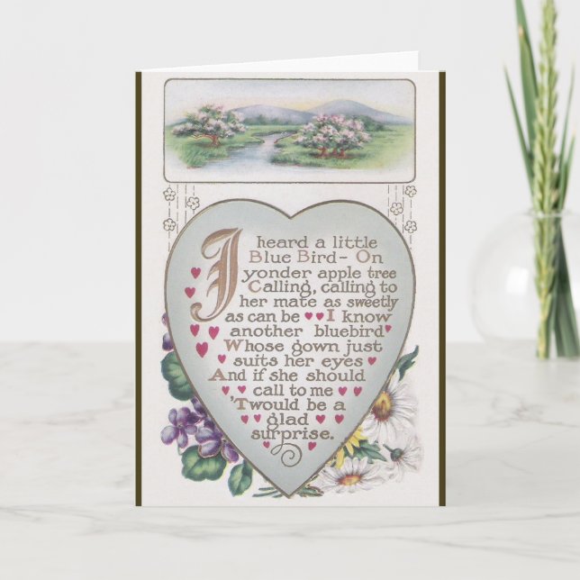 Vintage Blue Bird Valentine Holiday Card (Front)