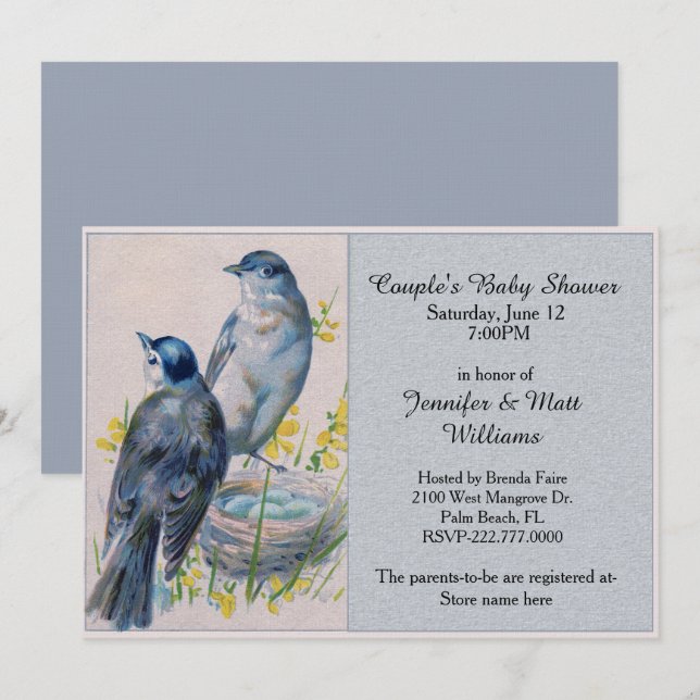 Vintage Blue Birds Baby Shower Invitation (Front/Back)