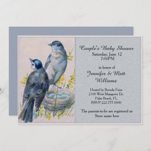 Vintage Blue Birds Baby Shower Invitation