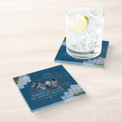 Vintage Blue Birds Flowers French Coaster