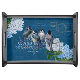 Vintage Blue Birds Flowers French Serving Tray
